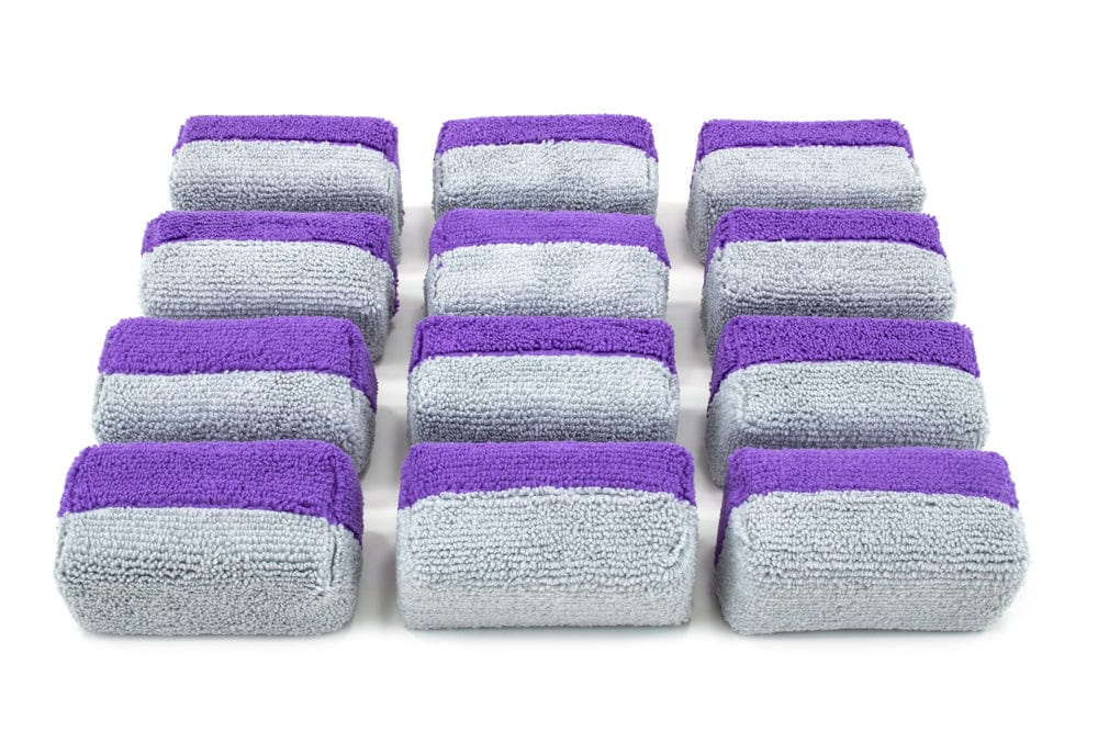 Autofiber Sponge Purple/Gray Mini [Saver Applicator Terry] Microfiber Coating Applicator Sponge with Plastic Barrier  - 12 pack