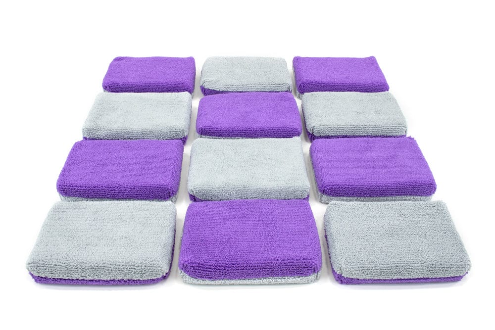 Autofiber Sponge Purple/Gray Thin [Saver Applicator Terry] Microfiber Coating Applicator Sponge with Plastic Barrier  - 12 pack