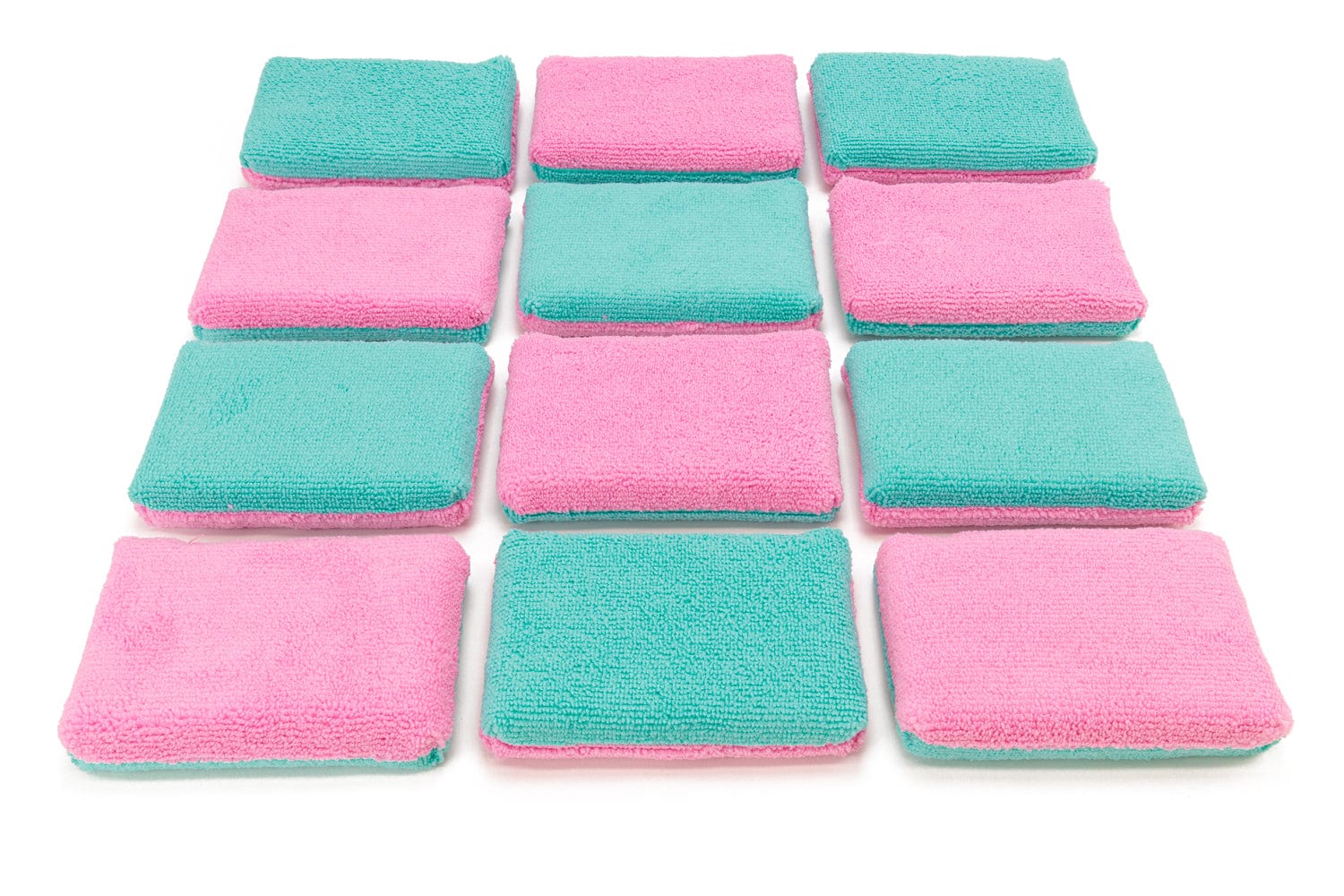 Autofiber Sponge Teal/Pink Thin [Saver Applicator Terry] Microfiber Coating Applicator Sponge with Plastic Barrier  - 12 pack