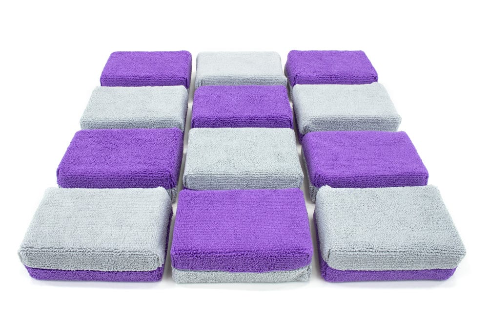 Autofiber Sponge Purple/Gray Thick [Saver Applicator Terry] Microfiber Coating Applicator Sponge with Plastic Barrier  - 12 pack