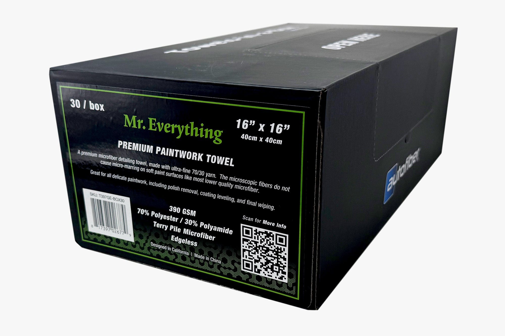 Autofiber Towel Green [Towels-in-a-Box] Mr. Everything Premium Paintwork Towel (16 in. x 16 in., 390 gsm) 30 pack