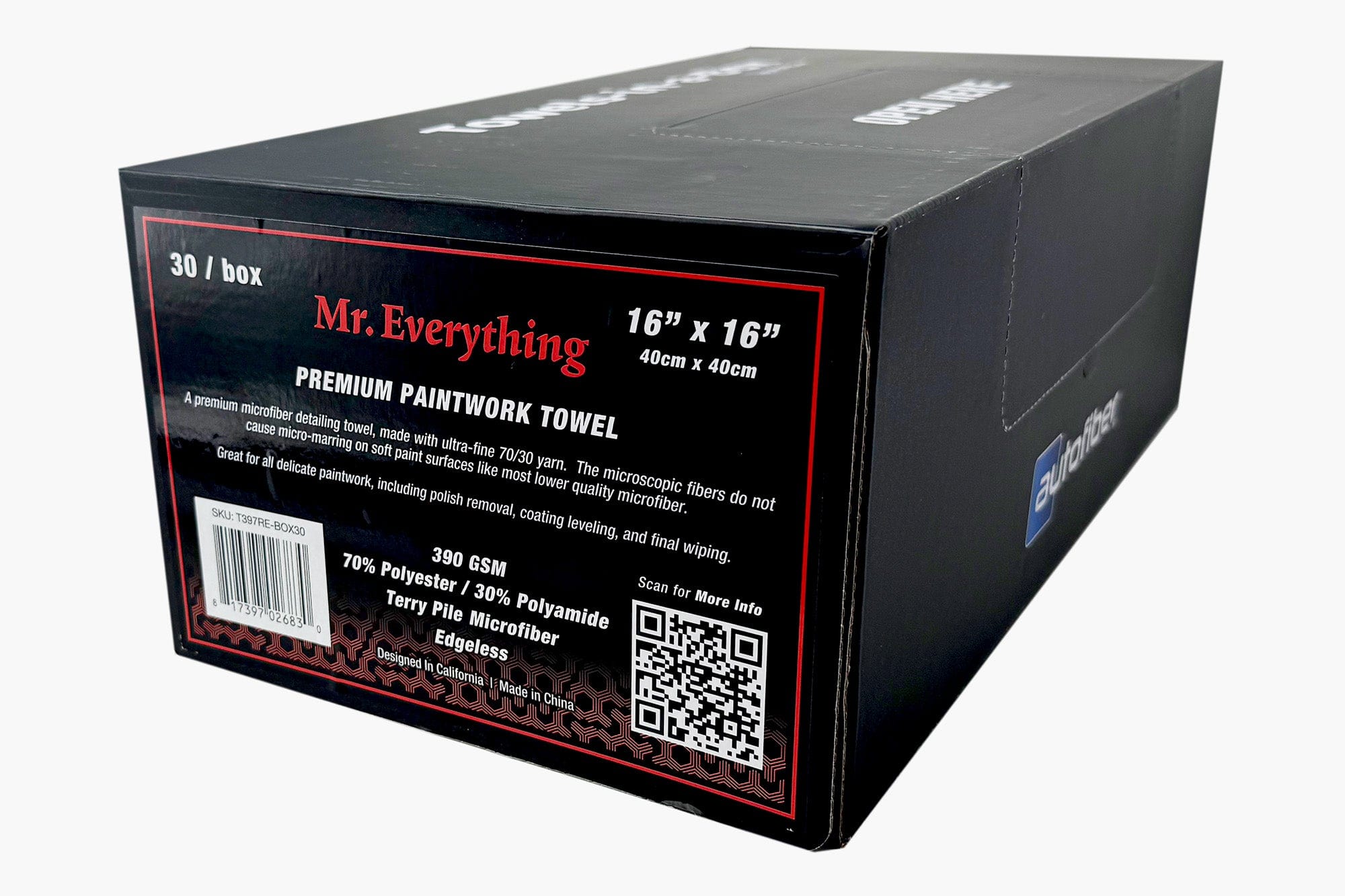 Autofiber Towel Red [Towels-in-a-Box] Mr. Everything Premium Paintwork Towel (16 in. x 16 in., 390 gsm) 30 pack