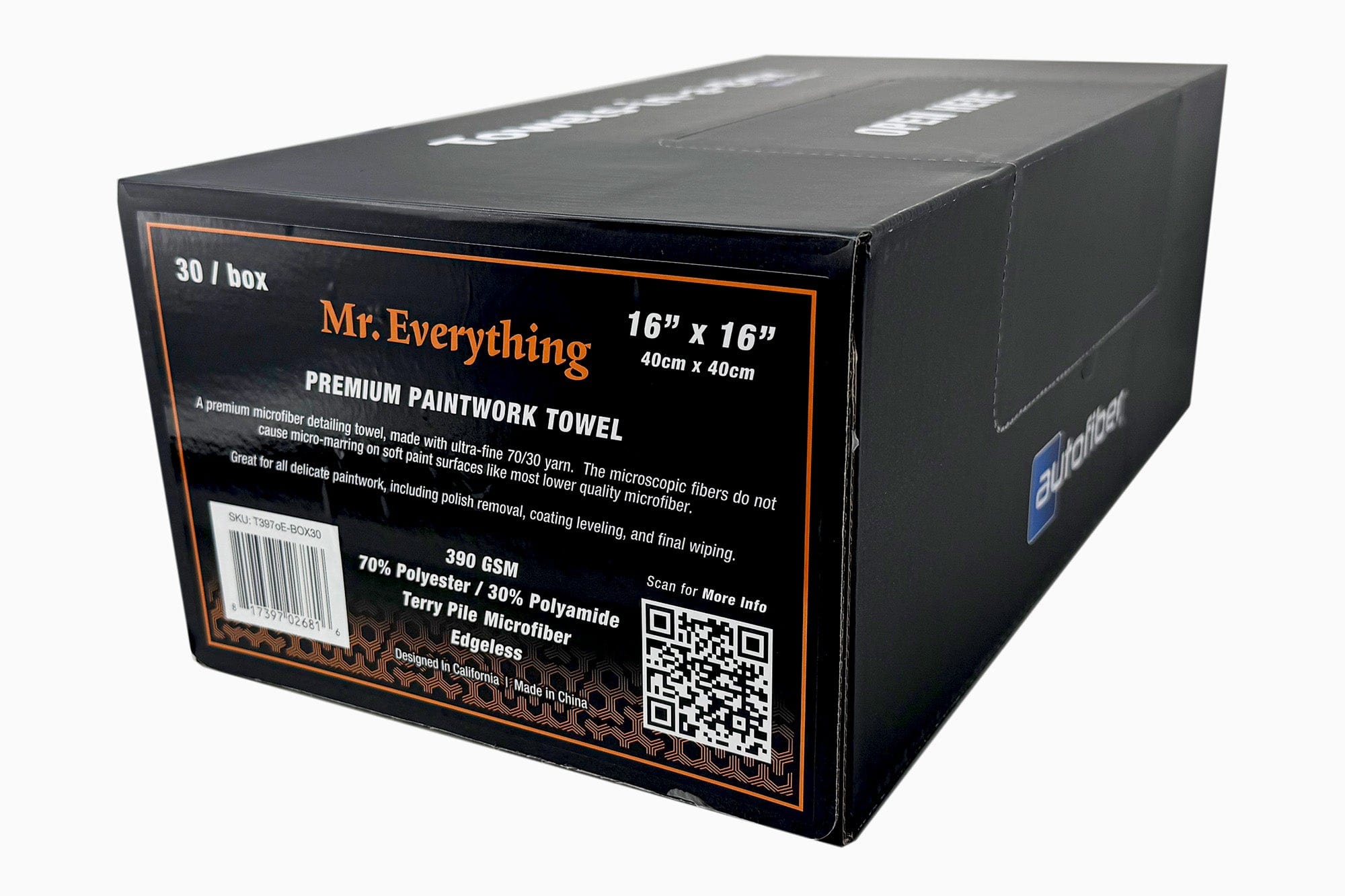 Autofiber Towel Orange [Towels-in-a-Box] Mr. Everything Premium Paintwork Towel (16 in. x 16 in., 390 gsm) 30 pack