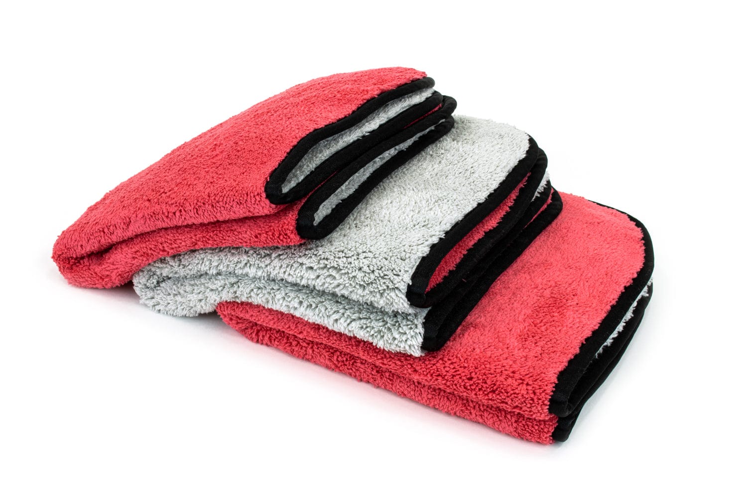 Duo-Plush 600 Microfiber Towel - Gray w/ Red Silk Edges - 16 x 16